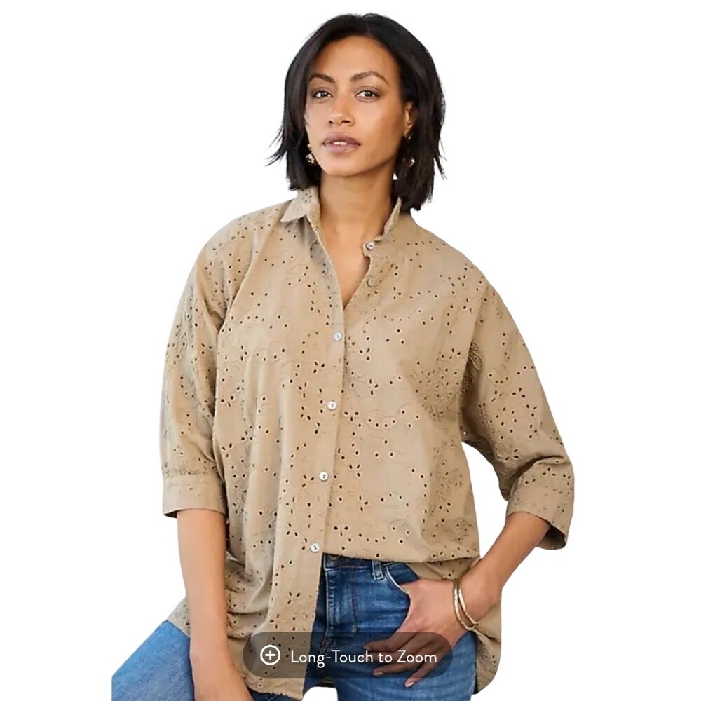 NWOT Pure J.Jill M Tall Embroidered Oversized Button Up Blouse Costal Mature